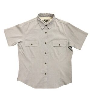 Royal Robbins Mens Short Sleeve Button Up Striped Travel Shirt Grey White 21x23